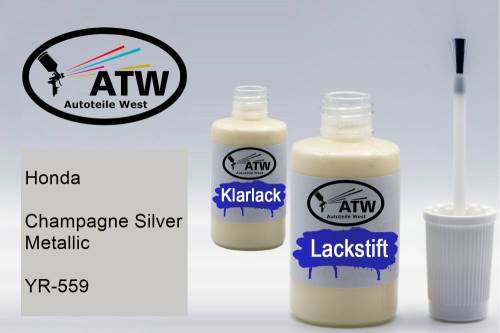 Honda, Champagne Silver Metallic, YR-559: 20ml Lackstift + 20ml Klarlack - Set, von ATW Autoteile West.